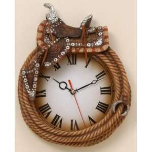  Western Style Wall Clock with Lariat and Saddle   Brown 