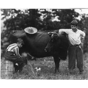  Norman Oeser,Winona Lake,Milking cow,1930,camp,hat