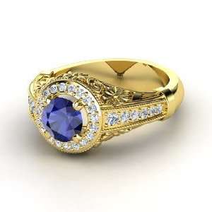  Primrose Ring, Round Sapphire 14K Yellow Gold Ring with 