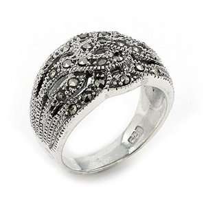  Cut Out Multi Design Marcasite Sterling Silver Ring, Size 