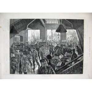  1886 Fine Art Scene Billingsgate Fish Market Men Ships 