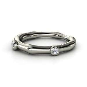  Bamboo Two Stone Ring, 14K White Gold Ring with Diamond Jewelry