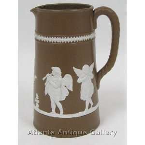  Brown Jasperware Pitcher   Cherub Decoration Kitchen 