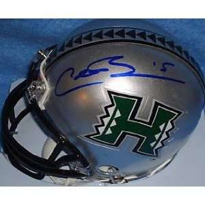 Colt Brennan autographed Hawaii mini helmet (HelmetSilver)
