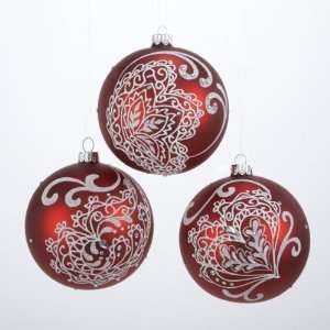 Club Pack of 48 Red with Lace Design Glass Ball Christmas Ornaments 4 