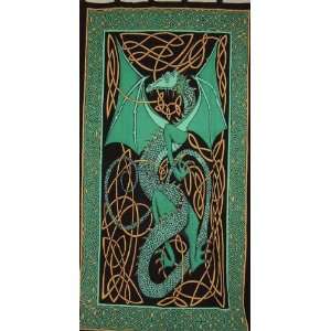   Celtic Dragon Tab Top Curtain Drape Door Panel Green