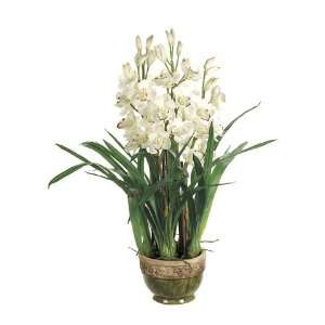 42 Potted Artificial White Silk Large Cymbidium Orchid Plant  