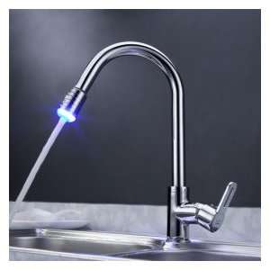  Solid Brass Pull Down Kitchen Faucet with Color Changing 