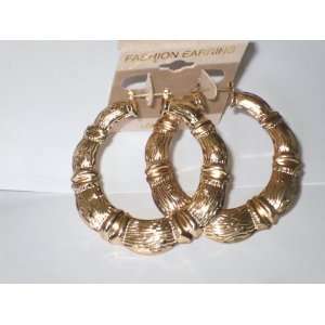 com Big Gold Plated Wide Classic Puff Bamboo Hoop Earrings 2 .5 Big 