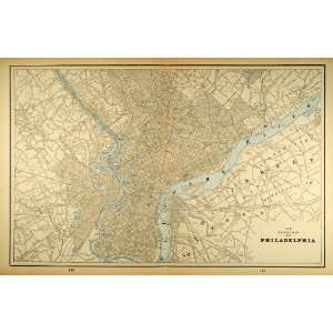  1893 Print Map Antique Philadelphia City Road Street Delaware 