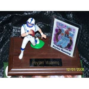 Peyton Manning #18 Football Figure on a Plaque with His Name Tag and a 