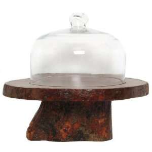  Glass Small Pastry Dome with Log Wood with Bark and 
