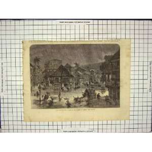  FLOODS INDIA RIVER STREETS BOMBAY CATTLE HOUSES PRINT 