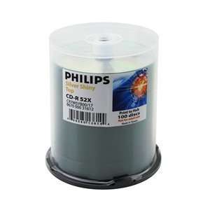   100 Philips 52x CD R 80min 700MB Shiny Silver in Cake Box Electronics