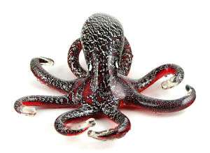 Murano Art Glass Red Black & Silver Octopus Figurine  