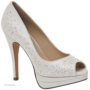 White or Ivory Platform Heels Pumps Shoes Crystal Brianna Leigh 