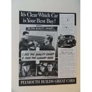  1940 Plymouth car. Vintage 40s full page print ad. (1940 