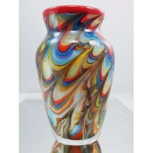  Italian Murano Crystal Real Rainbow Wave Glass Vase Patio 