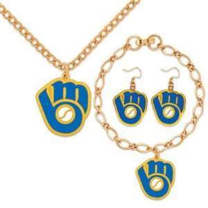  MILWAUKEE BREWERS OFFICIAL LOGO GOLD JEWELRY GIFT SET 