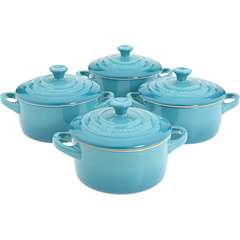 Le Creuset Set of 4 Stoneware Cocottes w/Cookbook at 