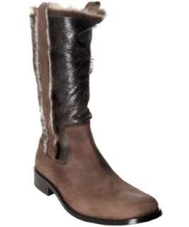 John Varvatos brown 2 tone fur trim boots  