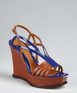 Fendi brown and purple leather wedge sandals  