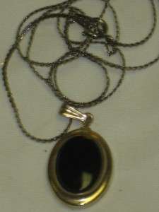 Older Looking Black Oval Stone Inside Gold Tone With Necklace  