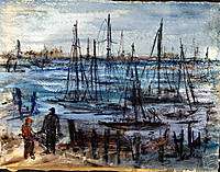 Rubi Roth Modernist W/C Painting Harbor List NY Artist  