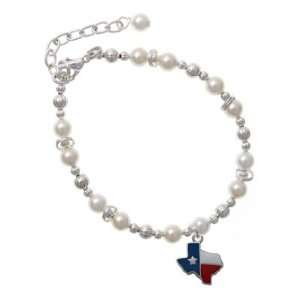  Enamel Lone Star Texas Czech Pearl Beaded Charm Bracelet 