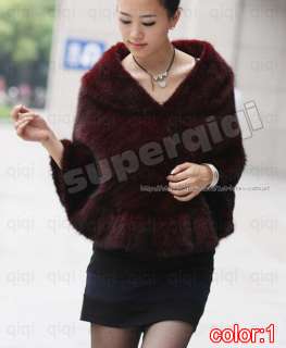  Genuine Knitted Mink Shawls/Capes/​Scarf Stole Coat Outwear Black