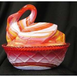    Swan on Nest 5 Red & White Marble   Slag Glass