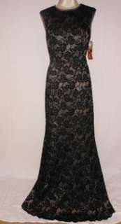   Adrianna Papell Black Lace Open Back Gown E Red Carpet 12 $280  