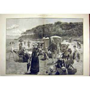  Sea Side Rertreat Beach People Holiday Old Print 1890 