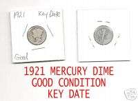 1921 MERCURY DIME, GOOD, A KEY DATE  