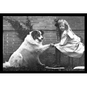 Girl Shaking Hands with Dog 20x30 poster 