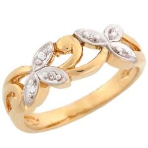   Yellow and White Gold Filigree Round Diamond Promise Ring Jewelry
