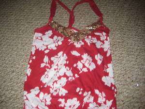 NWT Abercrombie & Fitch Womans Red Floral & Gold Top M  