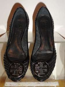   Basket Weave Black Patent Wedge Peep Toe Shoe Shoes Size 6M 6 M  