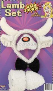   Tie, Tail, and Headband with Ears. Press Nose to Hear a Lamb Sound