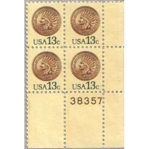  1978 INDIAN HEAD PENNY #1734 Plate Block of 4 x 13 cents 
