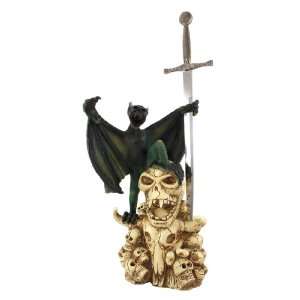 Green Demon Gargoyle Pile Of Skulls Statue W/ Letter Opener