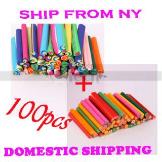 100X Nail Art Fimo Canes Rods Decoration Fruit + Leaves  
