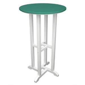   Earth Friendly Outdoor Patio Bistro Bar Table   White and Aqua Blue