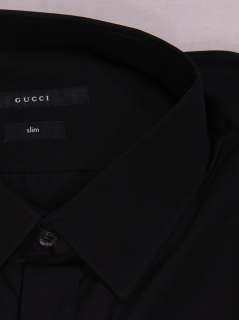 GUCCI SHIRT $495 BLACK SLIM FIT FRONT SEAM DRESS SHIRT 17.5/34 45e NEW 