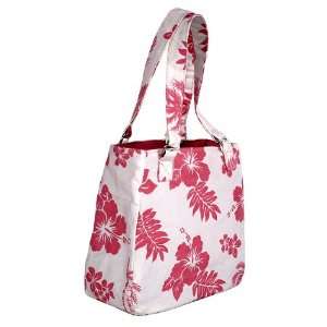  Hawaiian Aloha Pink Hibiscus and Palm Tree Canvas Hand Bag 