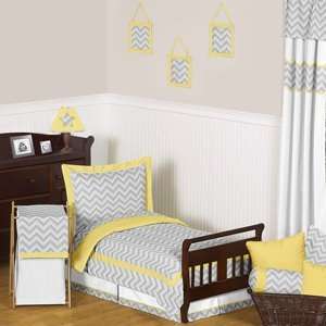  Yellow and Gray Zig Zag Toddler Bedding   5pc Set by JoJO 