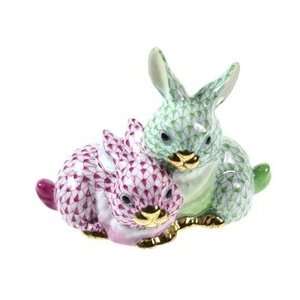  Herend Cuddly Rabbits Key Lime and Raspberry Fishnet