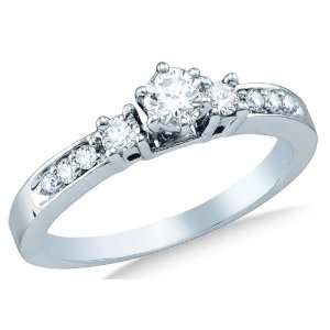 Size 4   14K White Gold Diamond Classic Traditional Engagement Ring 