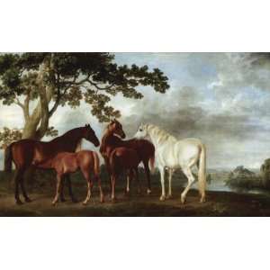 Stubbs Mares & foals in river landscape   Giclee Art Reproduction on 
