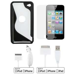 Charger + White USB Hotsync&Charging Data Cable + Clear/Black S Shape 